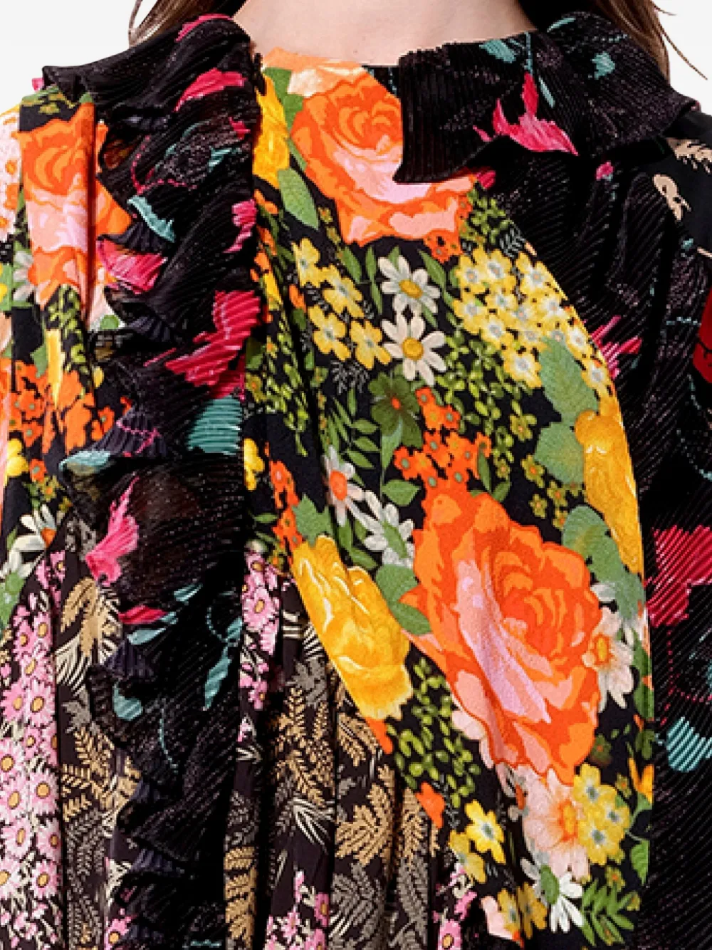 Balenciaga Jurk met bloemenprint en ruches Zwart