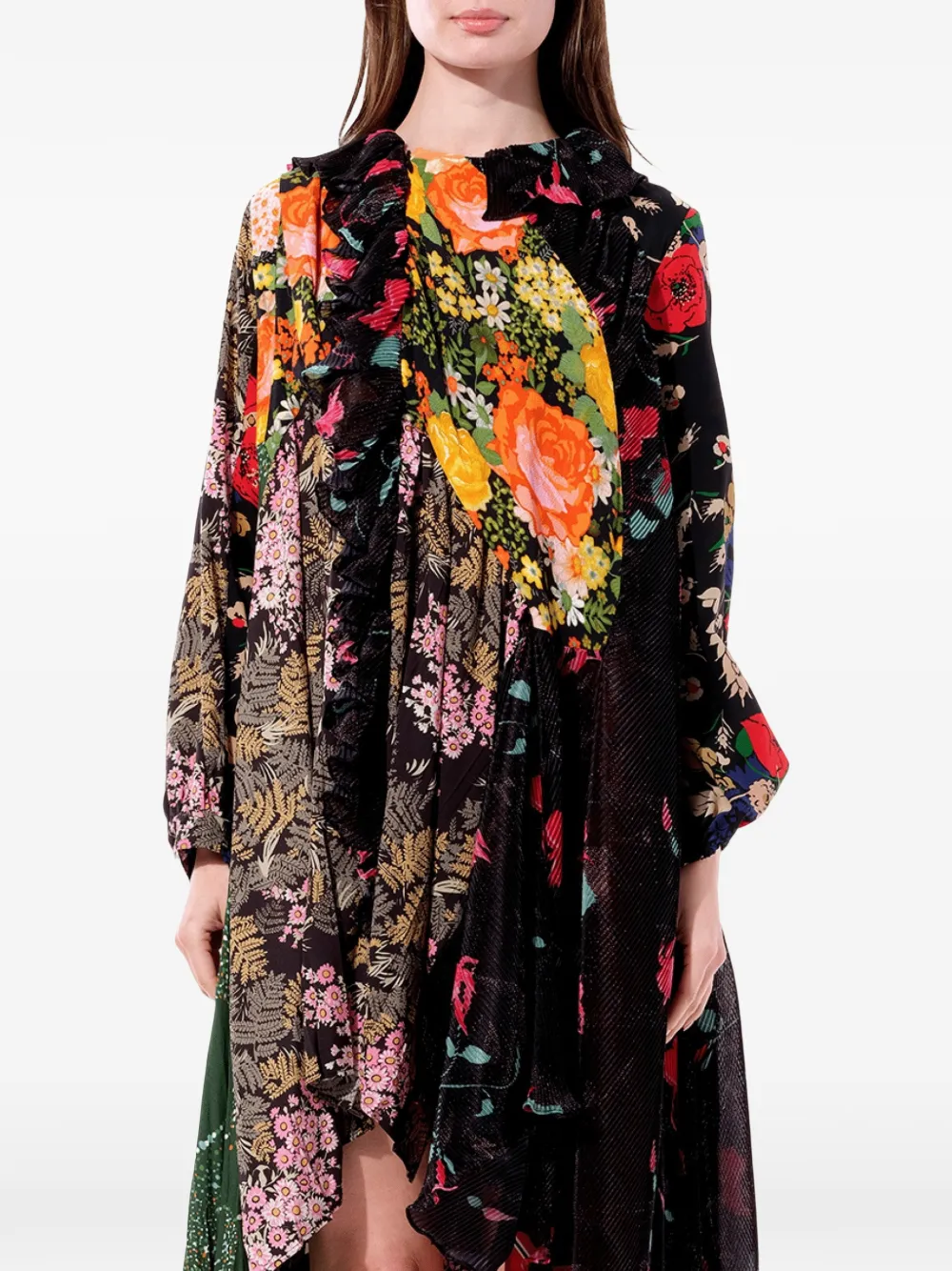 Balenciaga floral-print ruffled dress - Nero