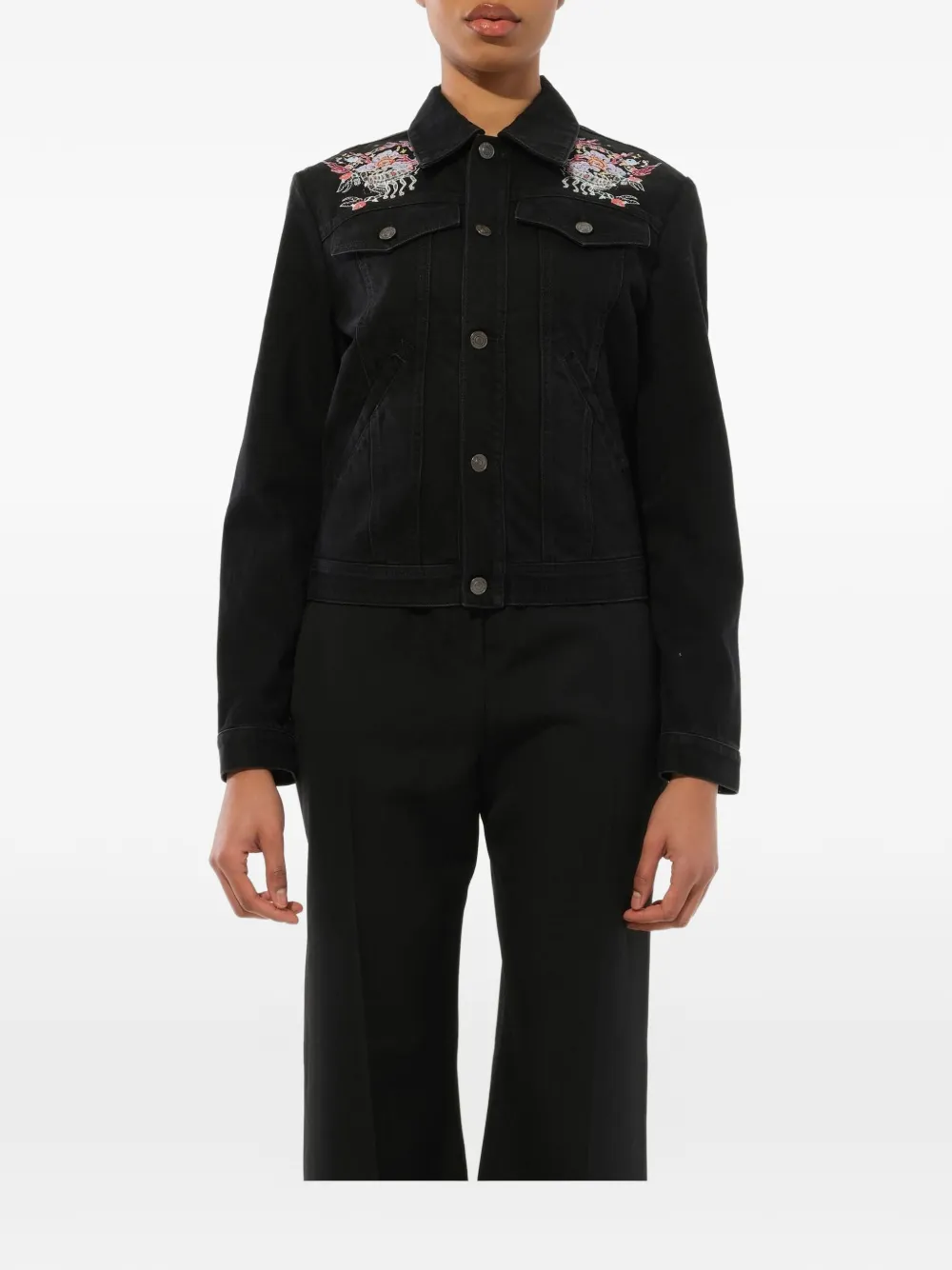 Givenchy Embroidered Denim Jacket In Black