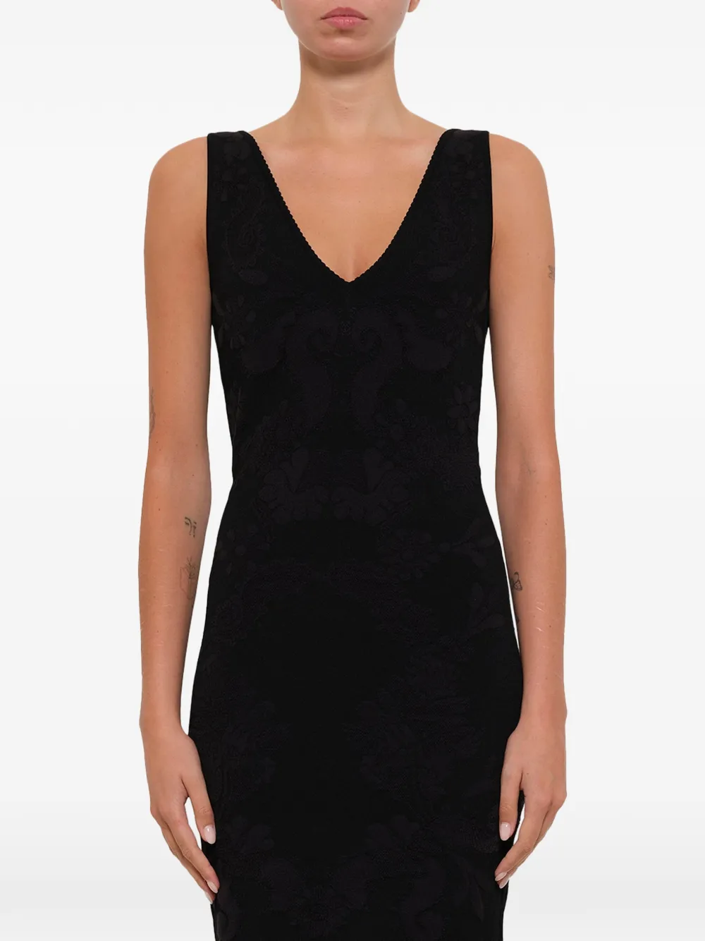 Alexander McQueen floral-jacquard V-neck dress - Schwarz