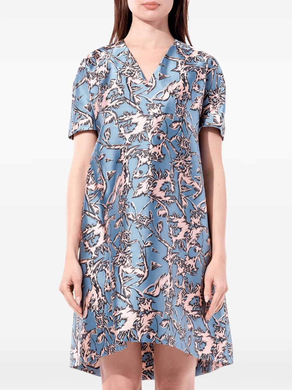 Balenciaga floral-print satin-finish dress - Blau