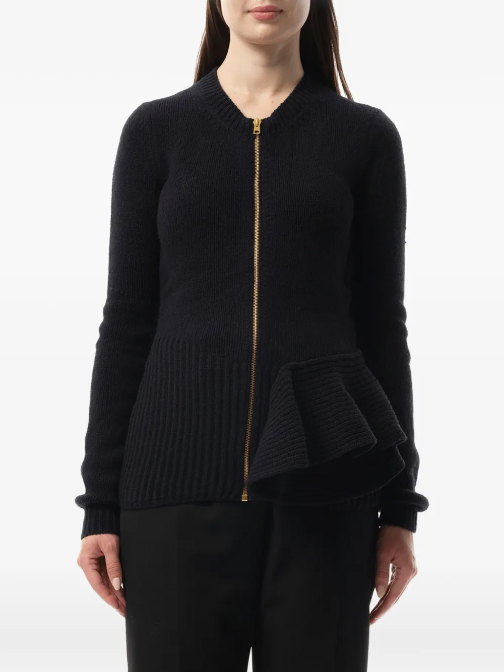 Lanvin ruffled-trim zip-up cardigan - Blu