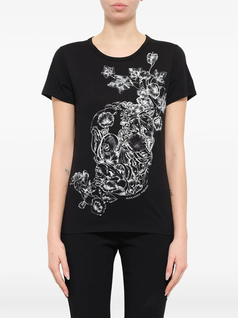Alexander McQueen skull floral-print T-shirt - Schwarz