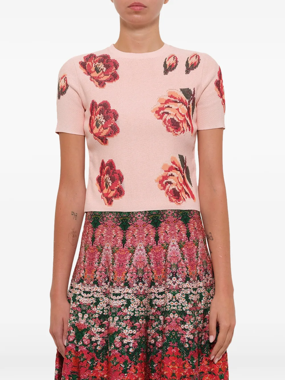 Alexander McQueen Tapestry Rose jacquard t-shirt - Rosa