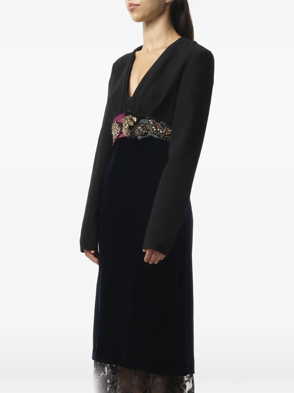 Lanvin Jurk verfraaid met kristallen en kanten afwerking Blauw