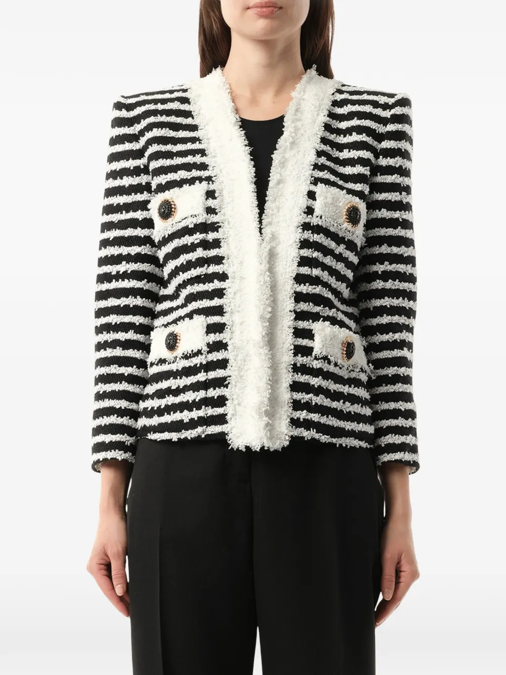 Balmain Tweed jack met strepen Zwart