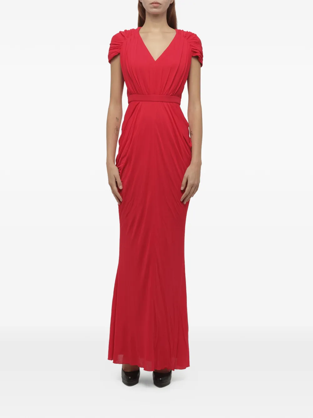 Alexander McQueen ruched V-neck maxi dress - Rosso