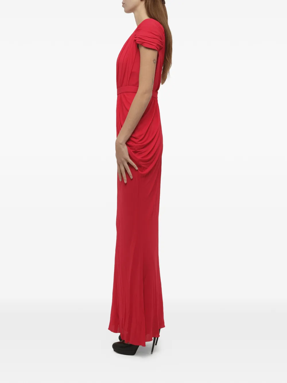 Alexander McQueen Maxi-jurk met ruches en V-hals Rood