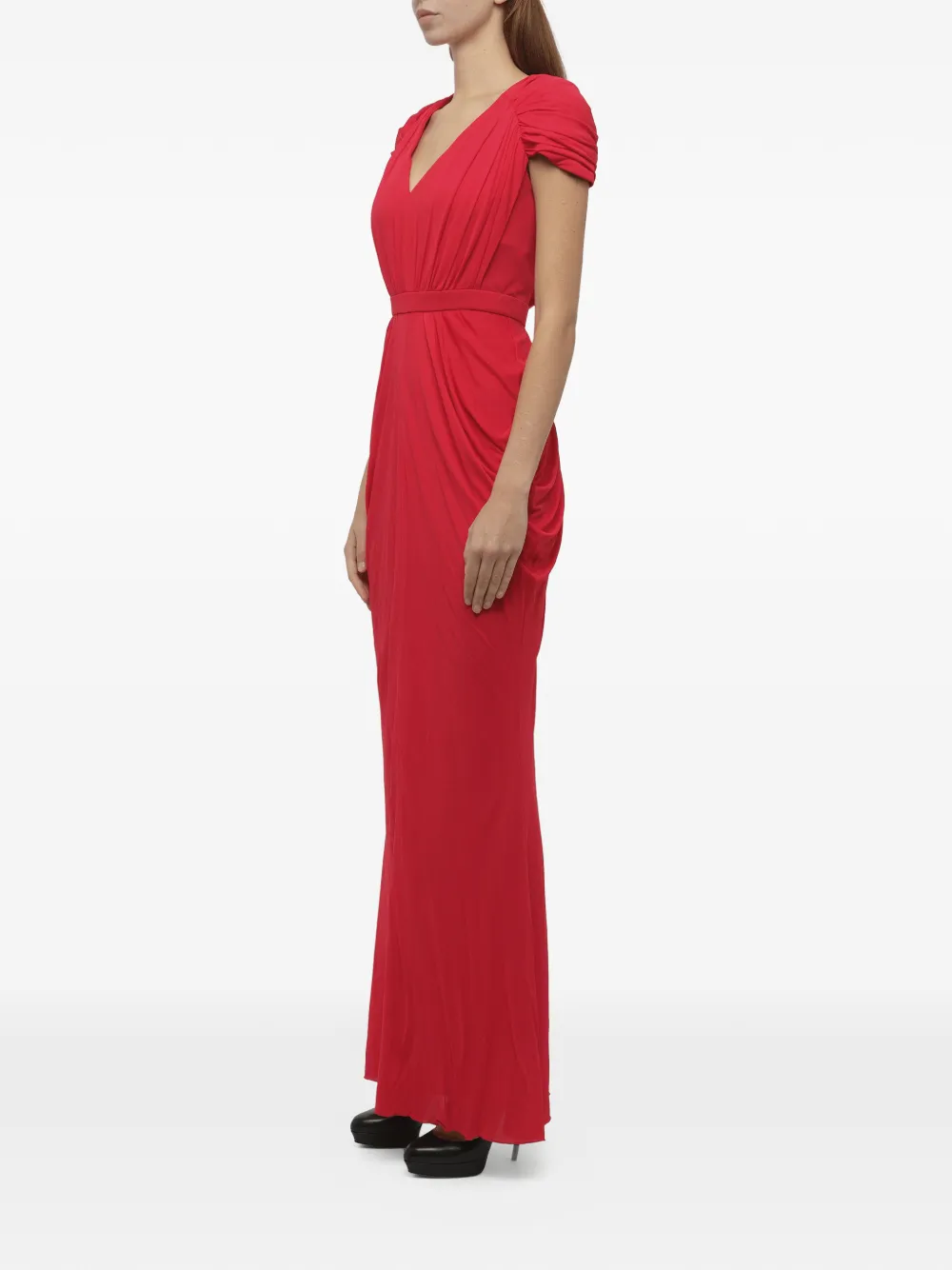 Alexander McQueen Maxi-jurk met ruches en V-hals Rood