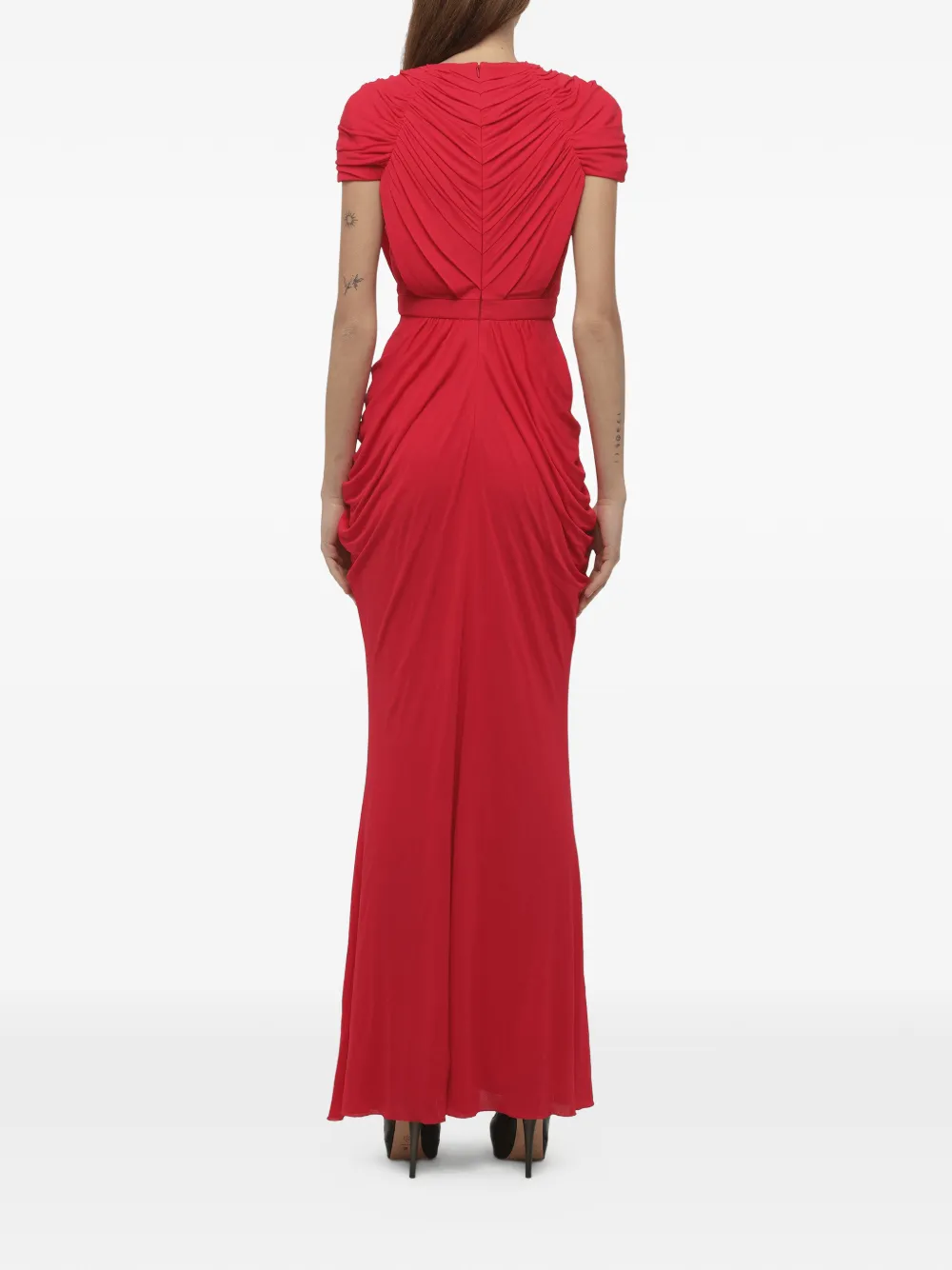 Alexander McQueen Maxi-jurk met ruches en V-hals Rood