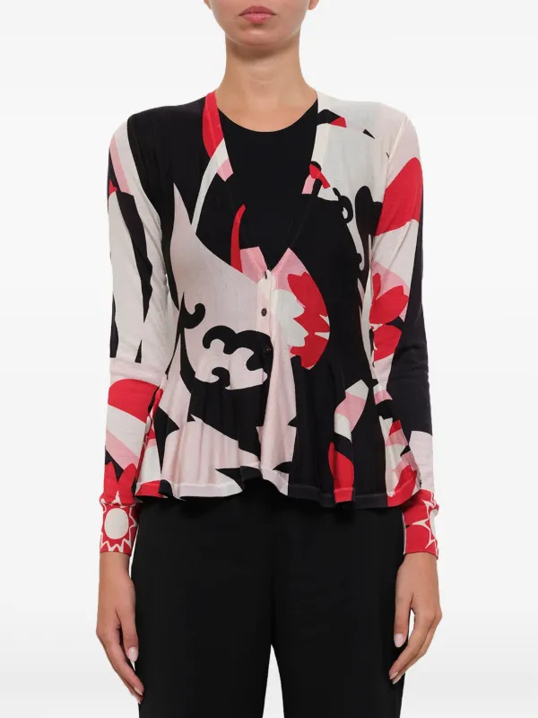 Alexander McQueen Abstract-print Peplum Cardigan in Neutrals