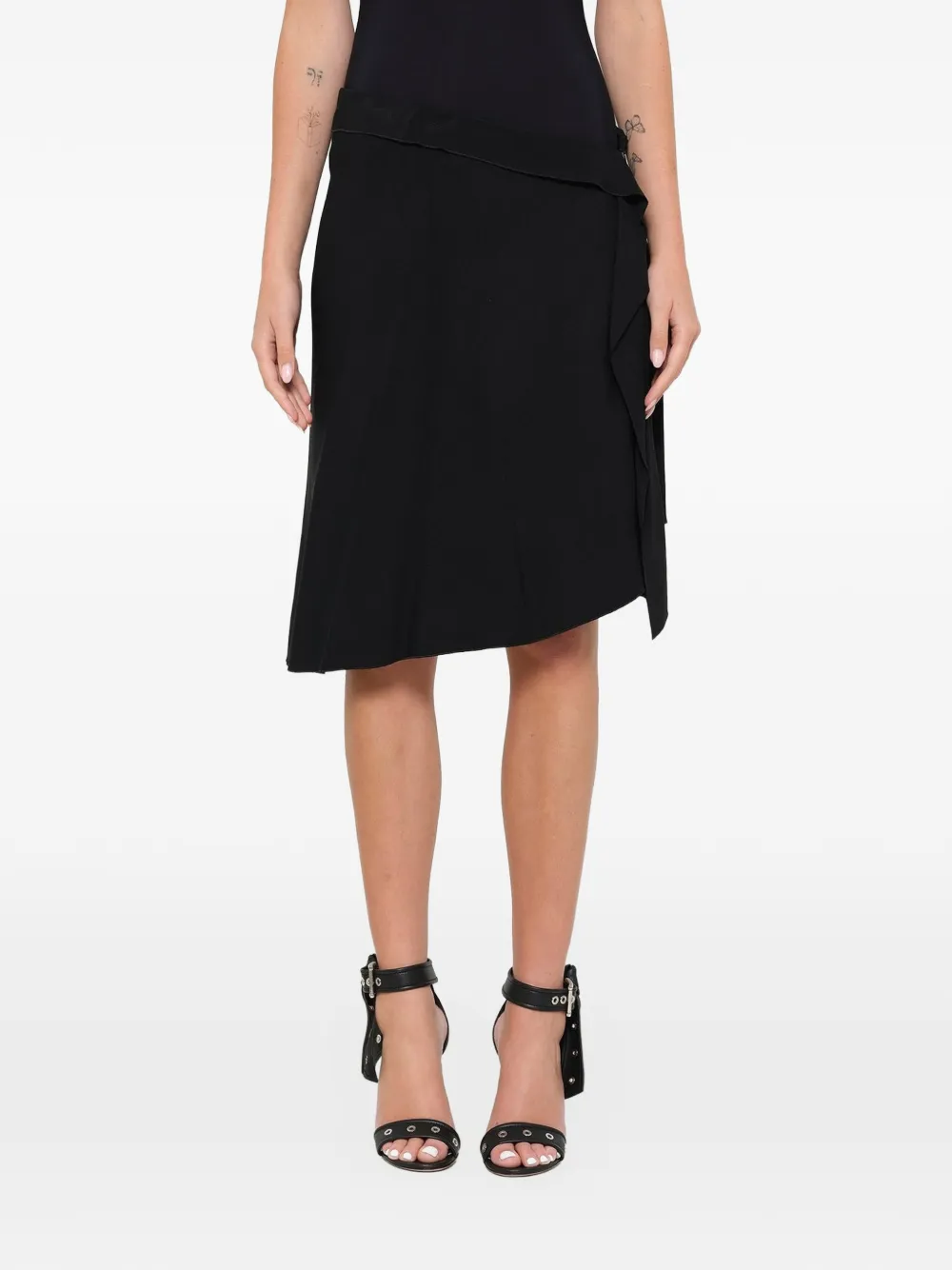Lanvin asymmetric ruffled midi skirt - Nero