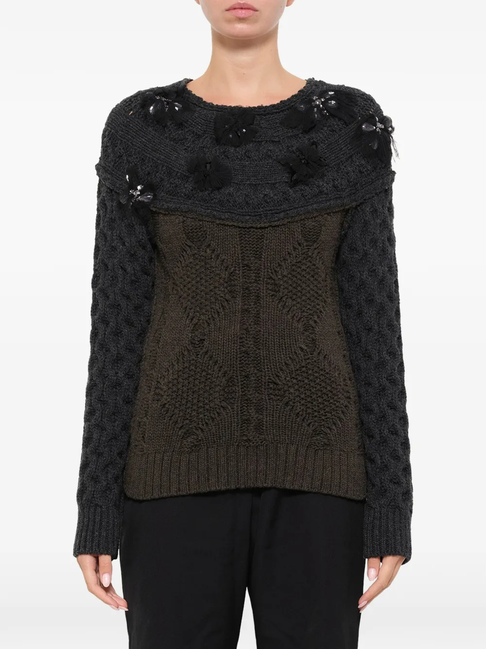 Lanvin embroidered cable-knit sweater - Grigio