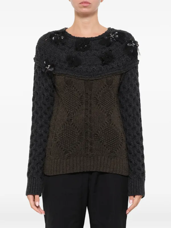 Lanvin Embroidered Cable-knit Sweater in Grey