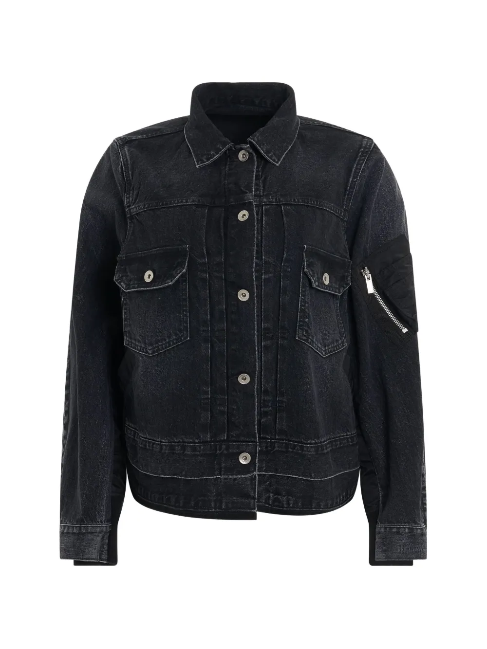 sacai faded-effect panelled denim jacket - Schwarz