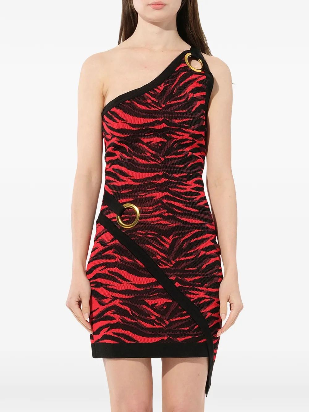 Balmain tiger-print one-shoulder dress - Rosso