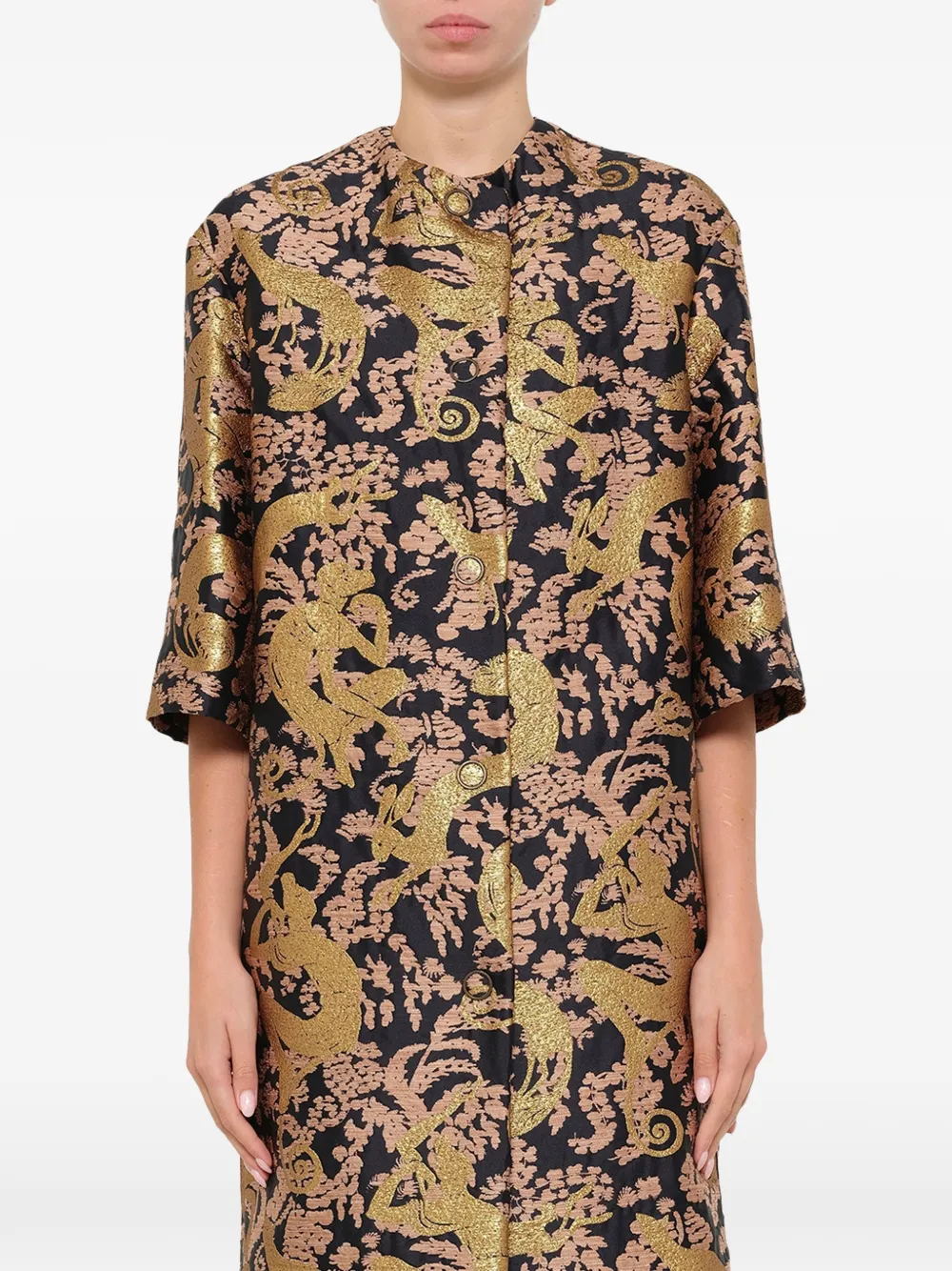 Lanvin jacquard-patterned button-front coat - Gold