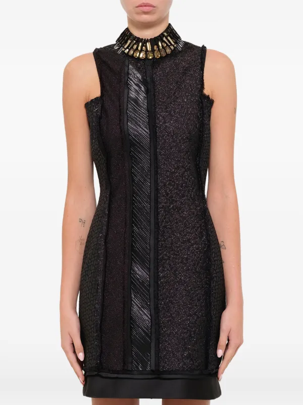 Lanvin Crystal-embellished Frayed-detail Mini Dress in Black