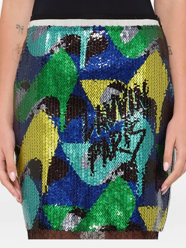 Lanvin Sequin-embellished Printed Skirt in Blue