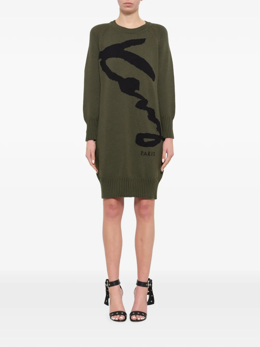 Kenzo logo-intarsia knitted mini dress - Verde