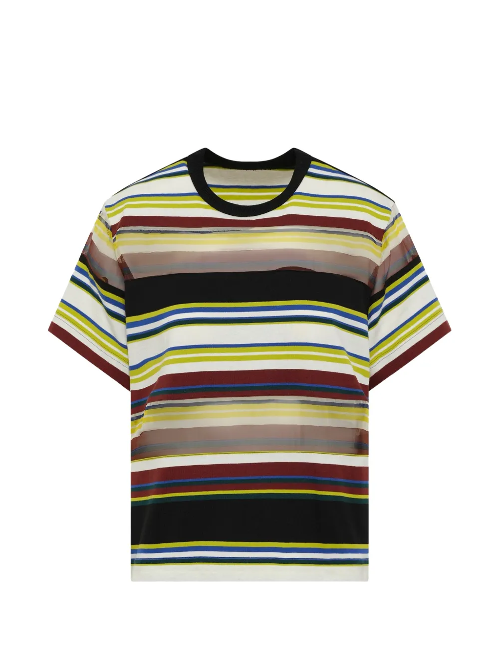 sacai stripe-pattern layered-hem T-shirt - Weiß