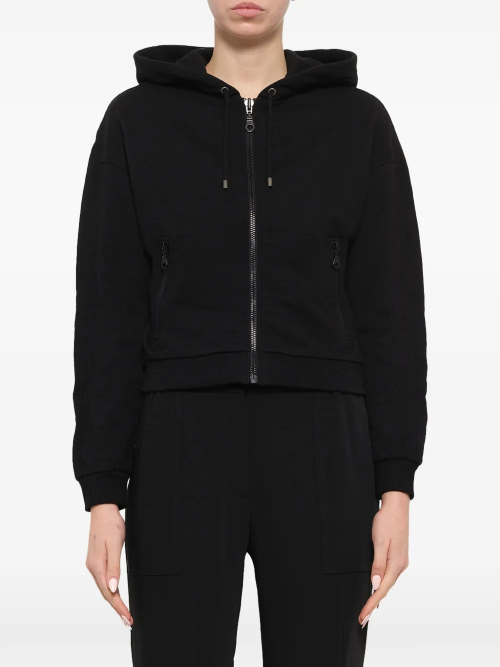 Kenzo logo-embroidered zip-up hoodie Zwart