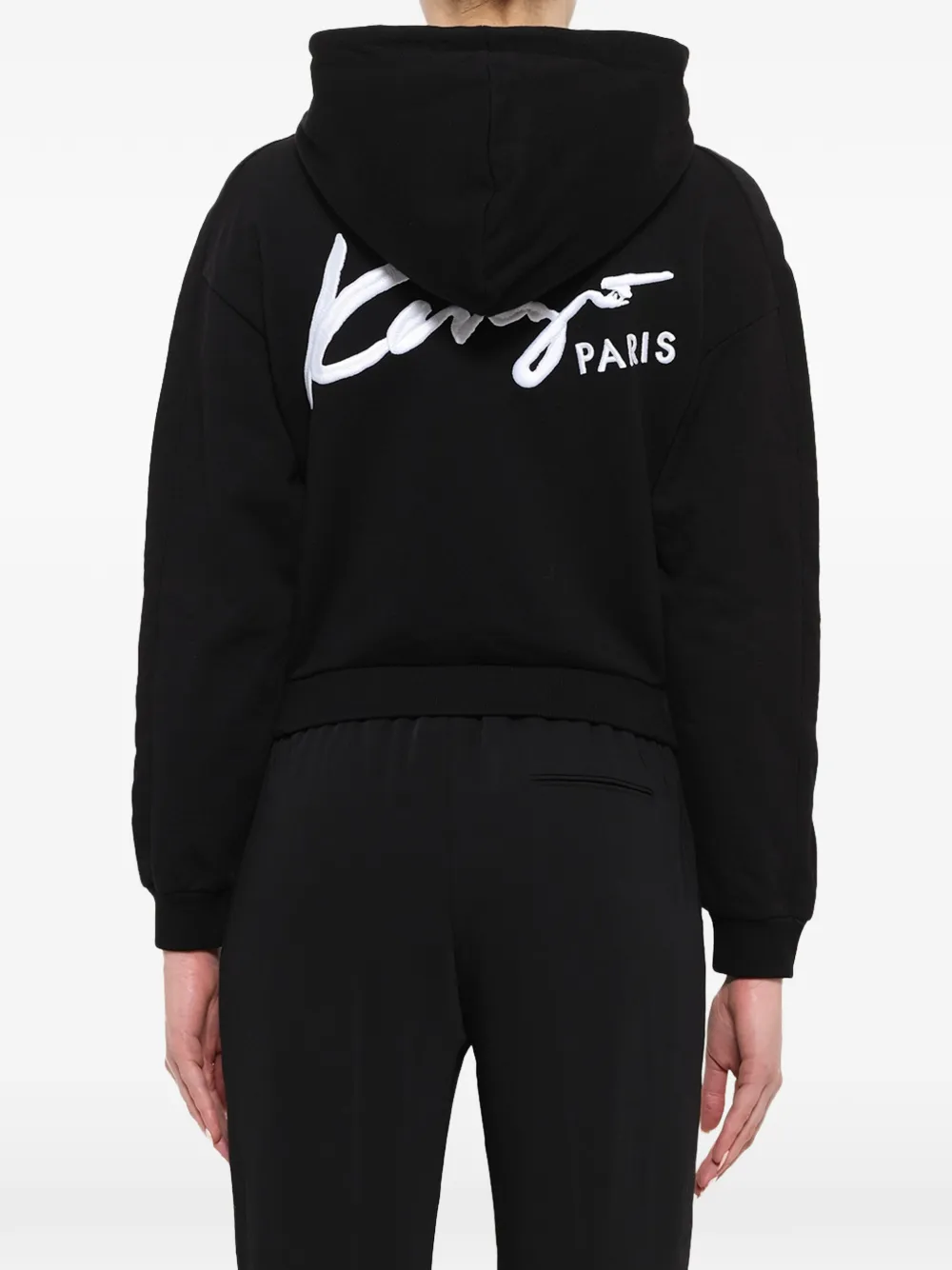 Kenzo logo-embroidered zip-up hoodie Zwart