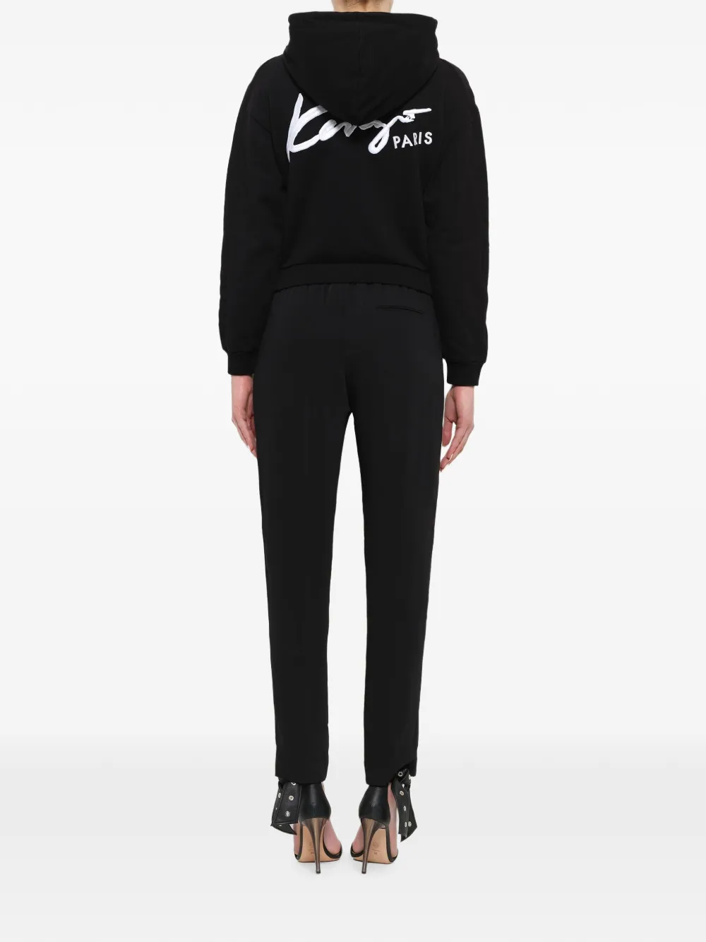Kenzo logo-embroidered zip-up hoodie Zwart