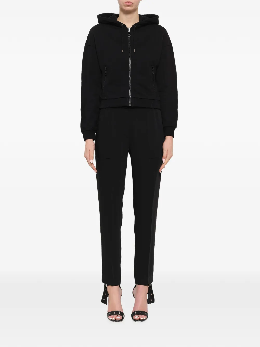 Kenzo logo-embroidered zip-up hoodie Zwart