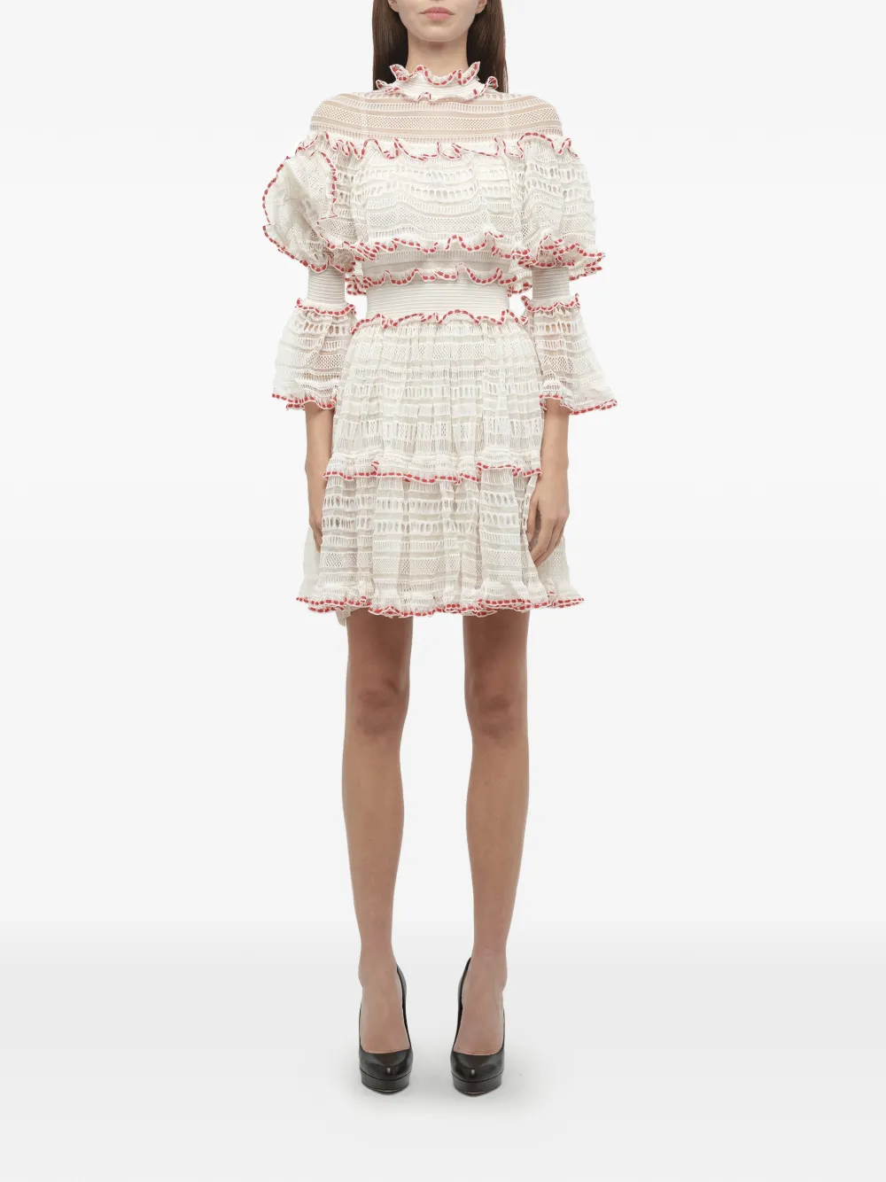 Alexander McQueen Mini-jurk met ruches en kant Wit