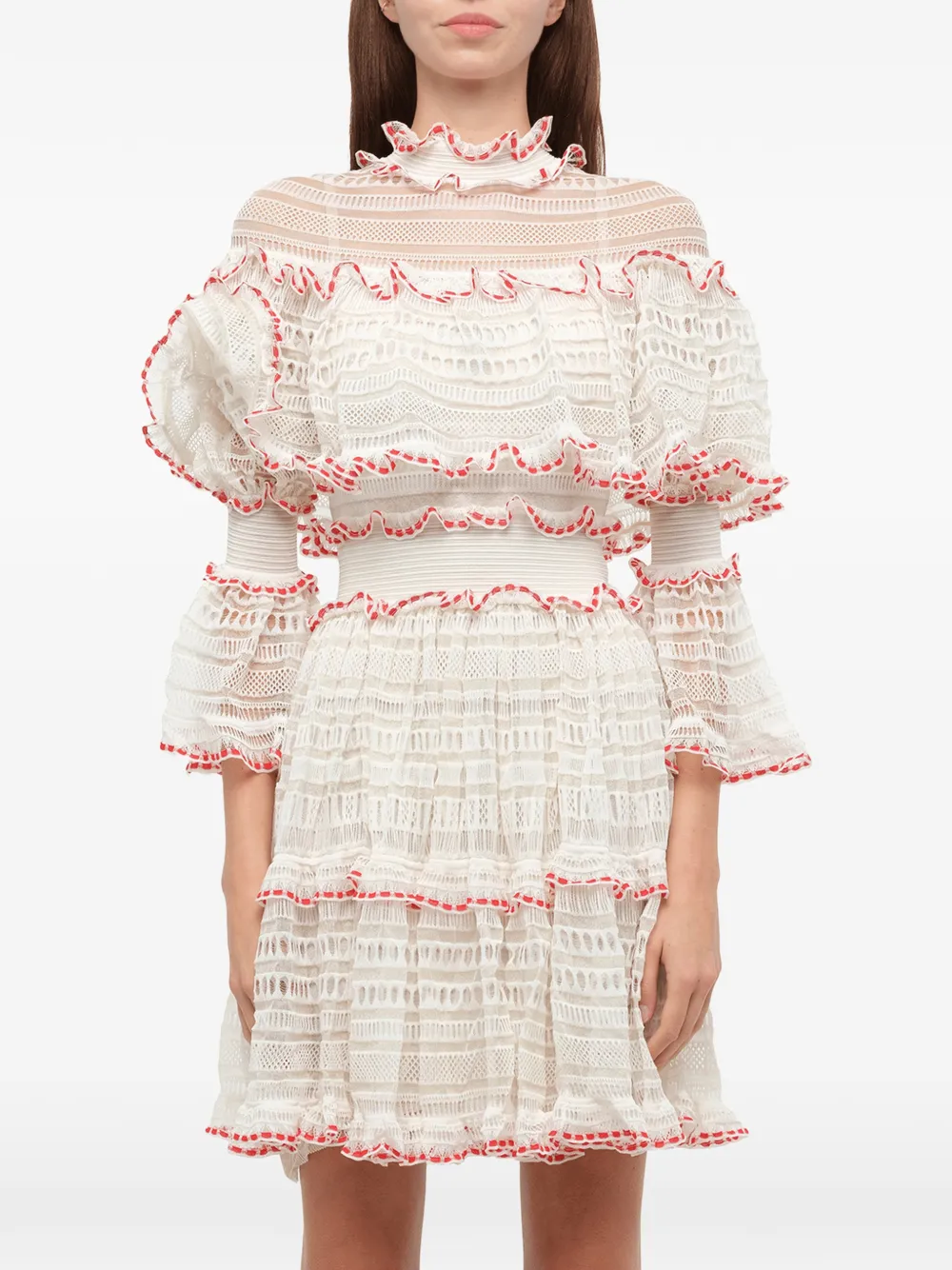 Alexander McQueen ruffled lace mini dress - Weiß