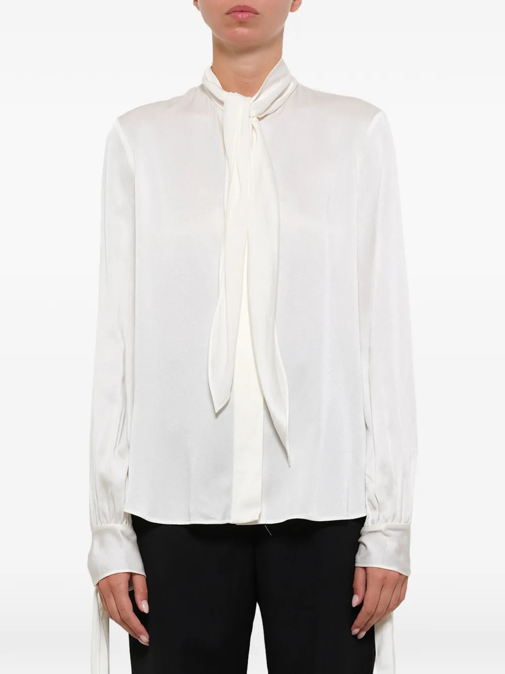 Alexander McQueen tie-neck satin shirt - Bianco