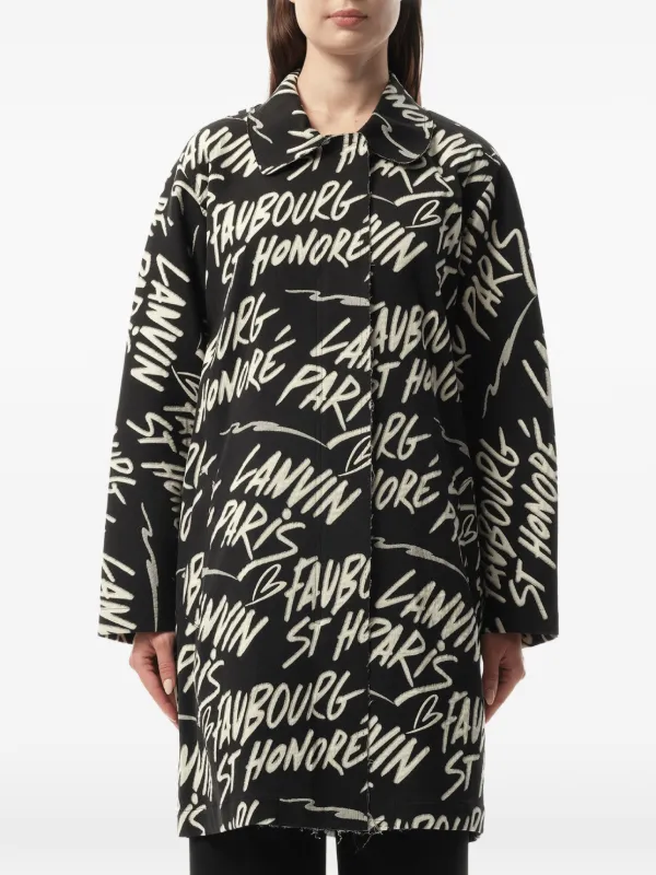 Lanvin Graphic-print Lapel-collar Coat in Black