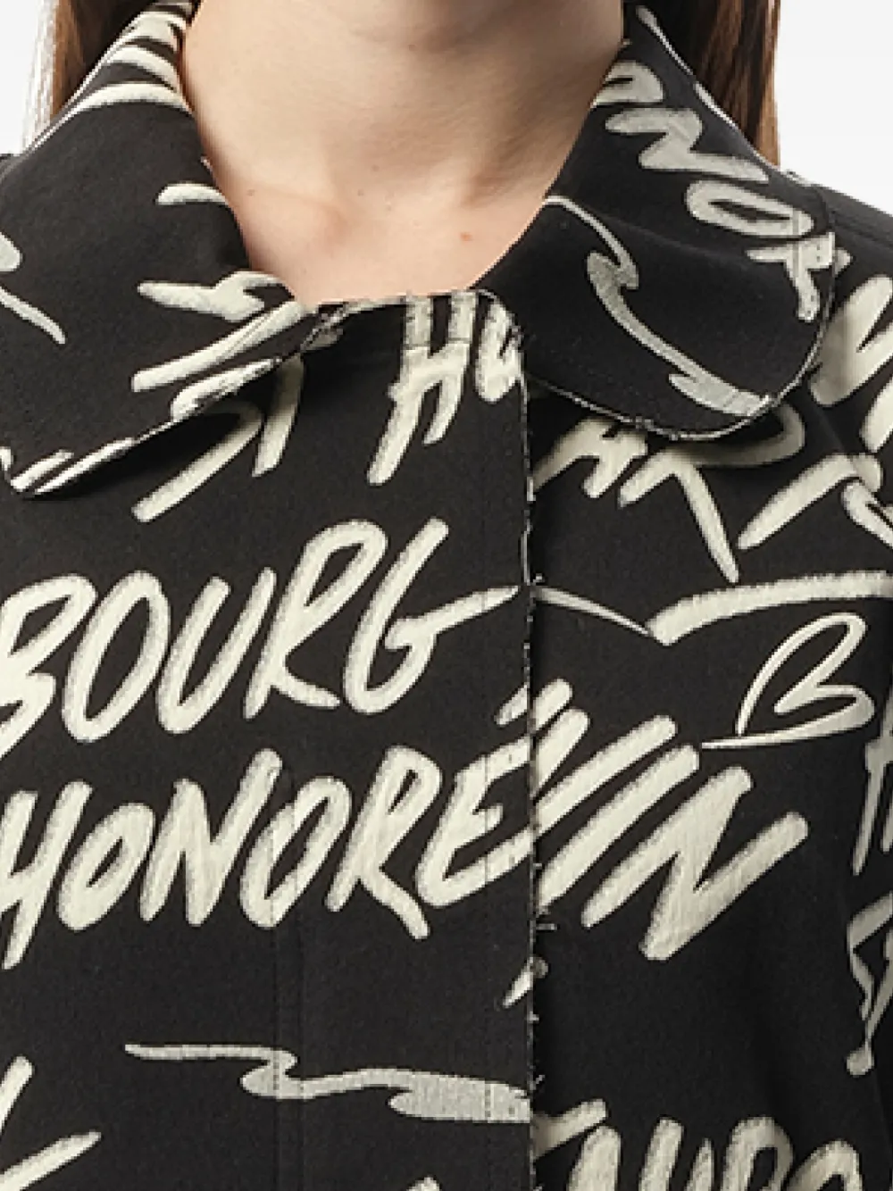 Lanvin Graphic-print Lapel-collar Coat in Black, view 5