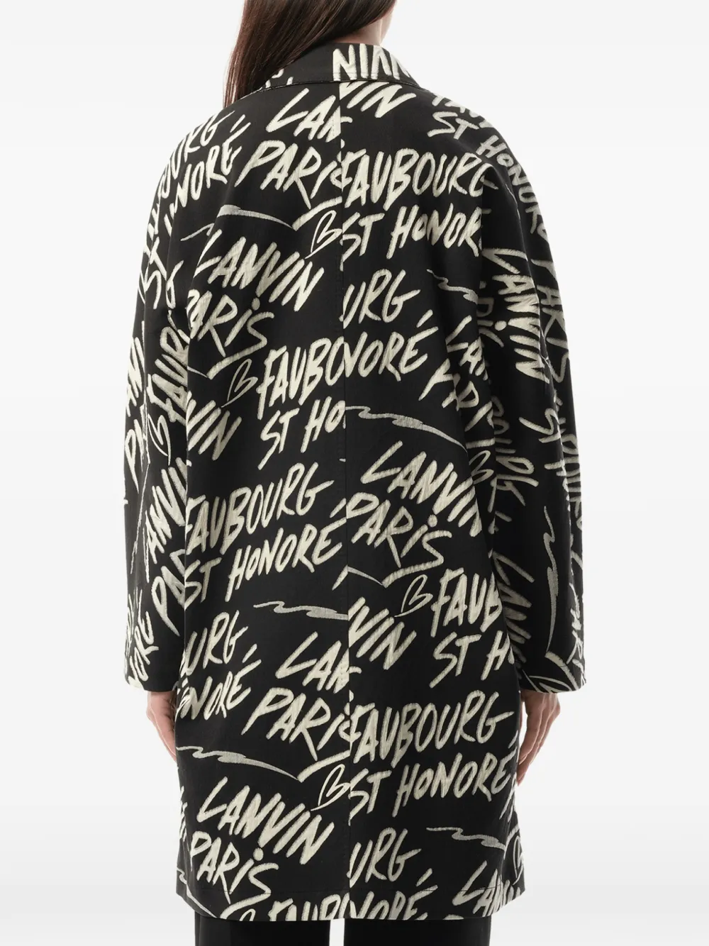 Lanvin Graphic-print Lapel-collar Coat in Black, view 4