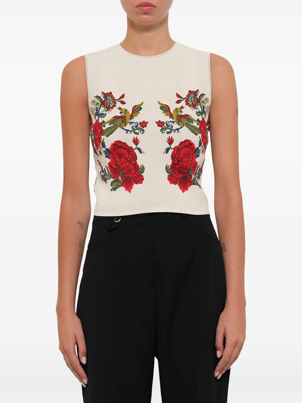 Alexander McQueen floral-embroidered top - Weiß