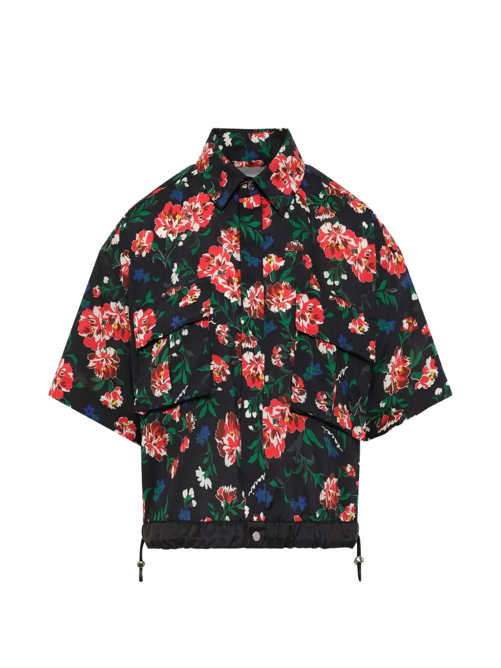 sacai floral-print flap-pocket shirt - Schwarz