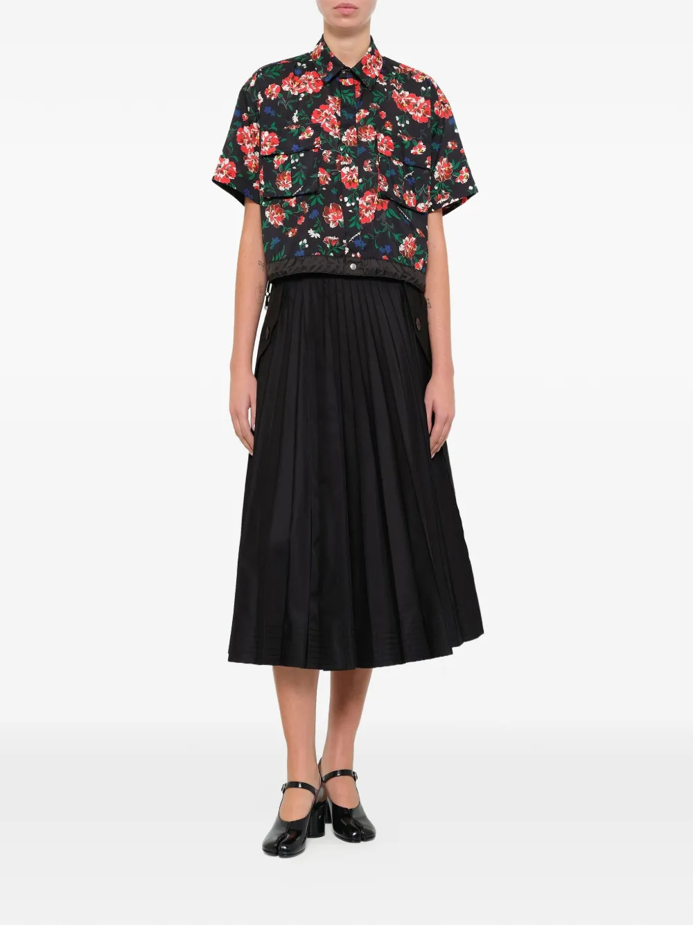 sacai Overhemd met bloemenprint en klepzak Zwart