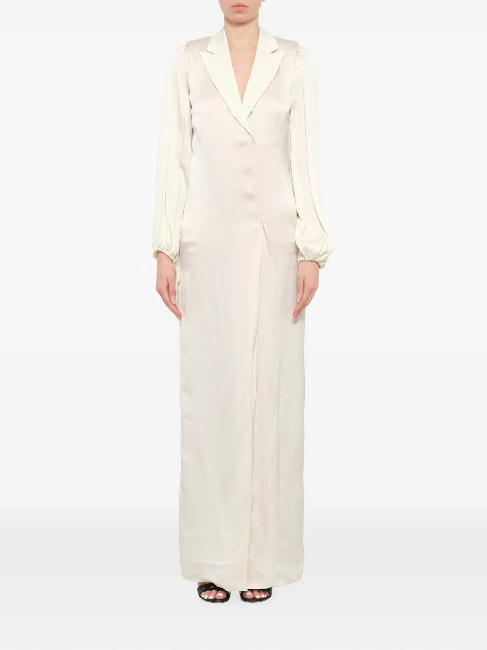 Lanvin Satijnen jurk met gekerfde revers Beige