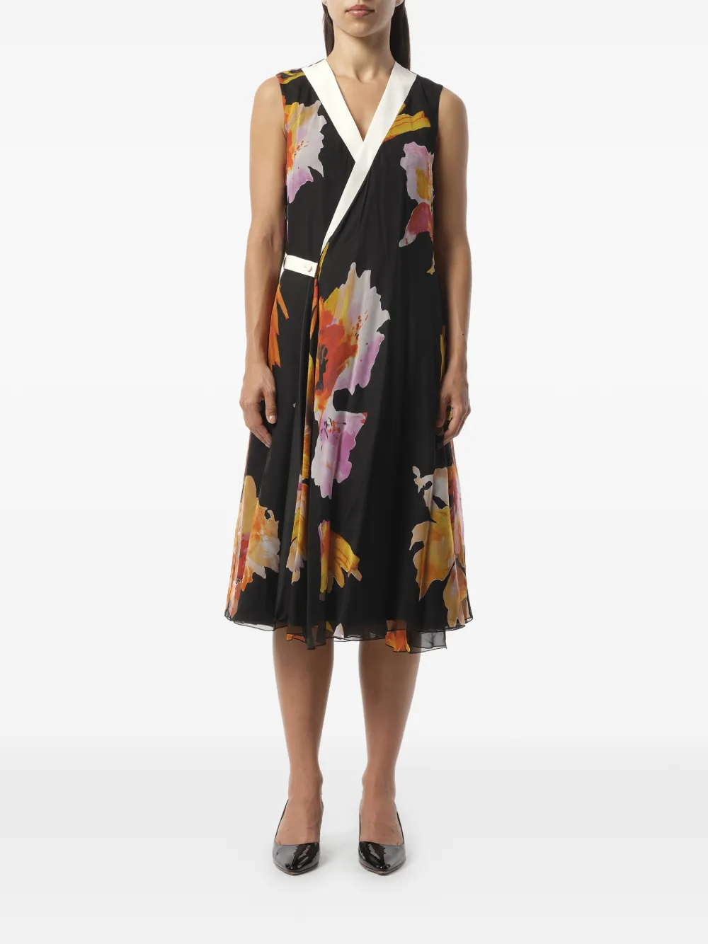 Lanvin Wikkeljurk met bloemenprint Zwart