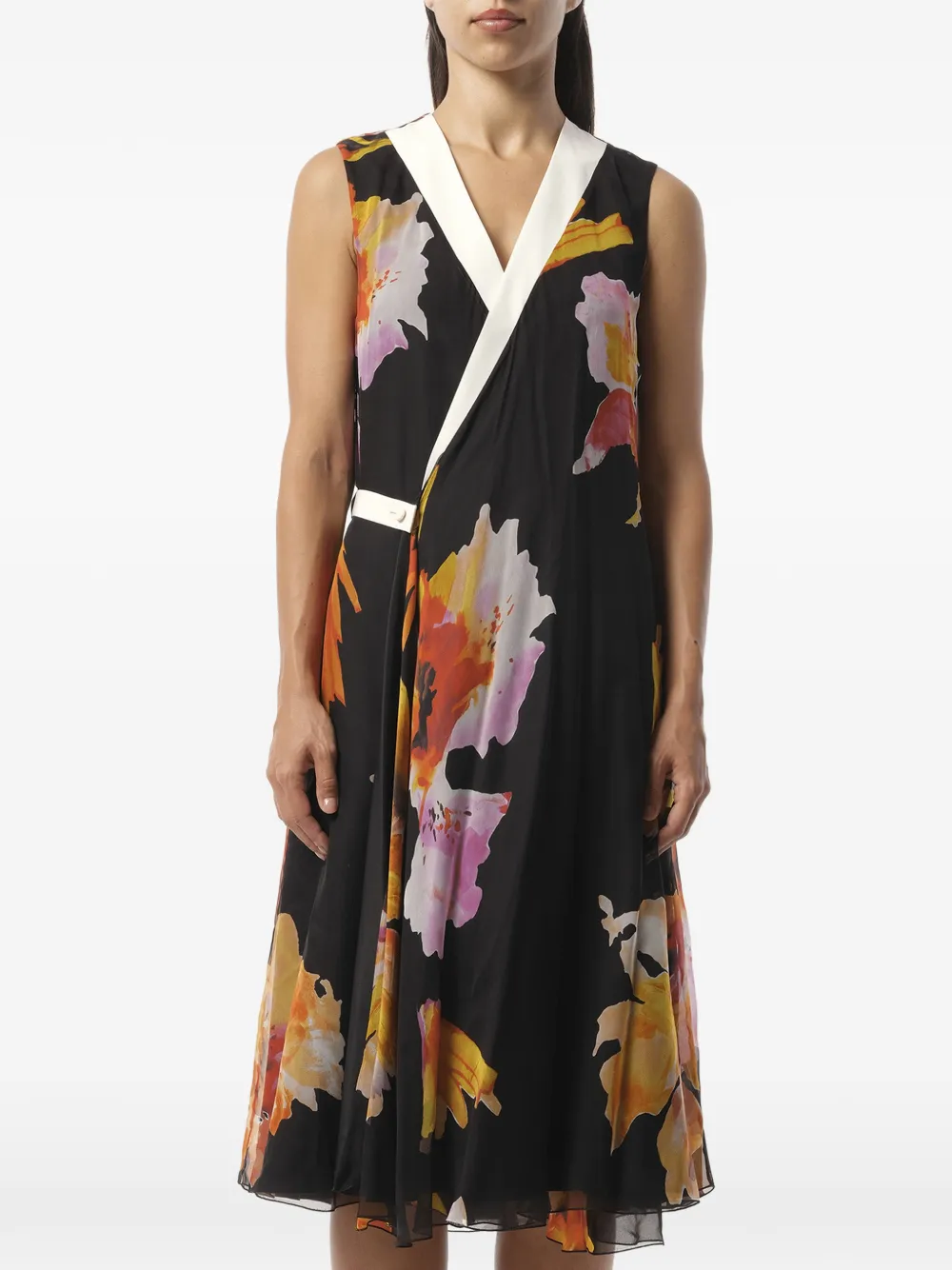 Lanvin floral-print wrap dress - Nero