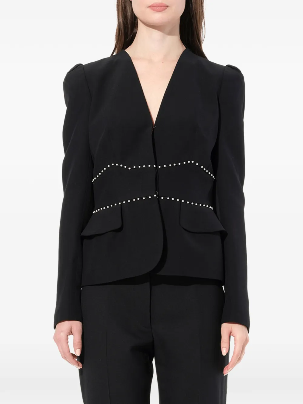 Alexander McQueen faux-pearl V-neck jacket - Schwarz