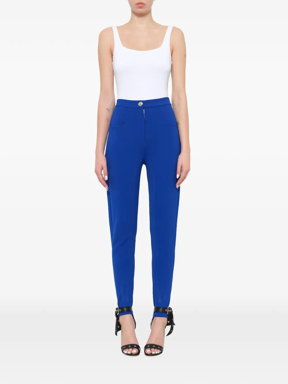 Balmain High-waist skinny broek van breiwerk Blauw