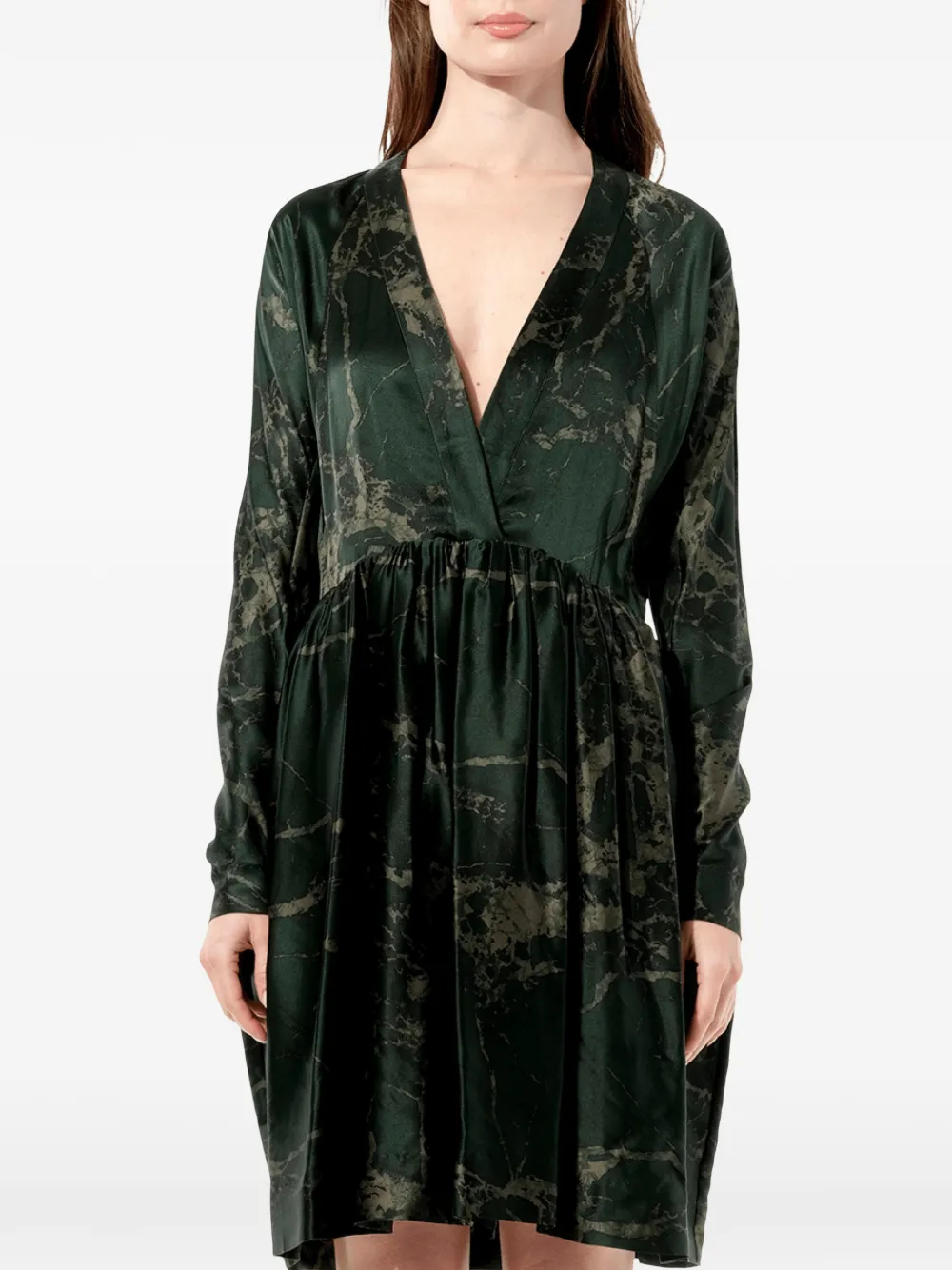 Balenciaga marble-print V-neck dress - Grün