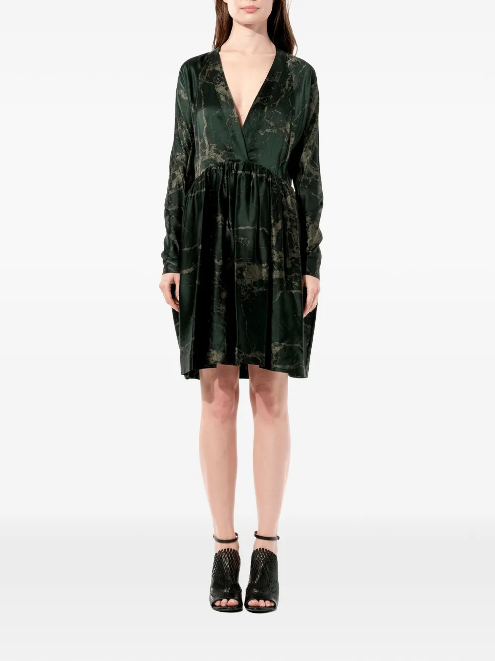Balenciaga marble-print V-neck dress - Verde