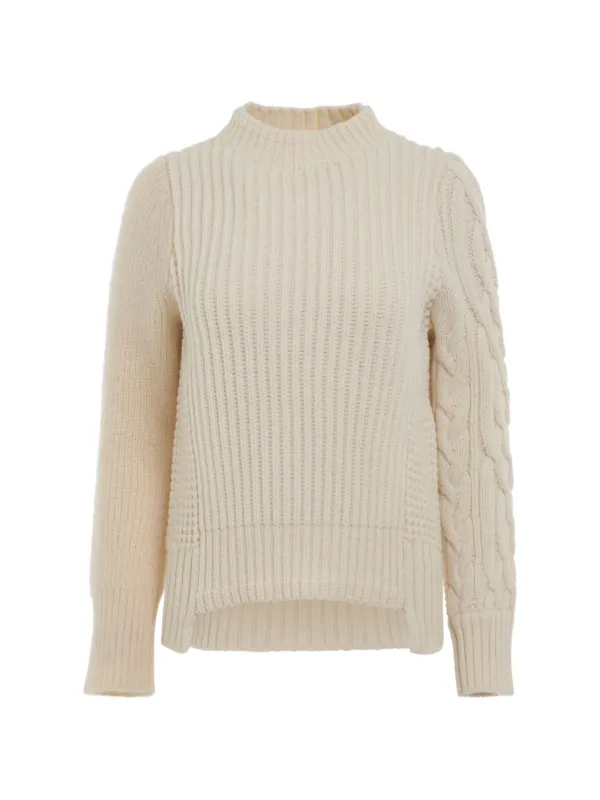 Sacai Cable-knit Ribbed Sweater in Neutrals