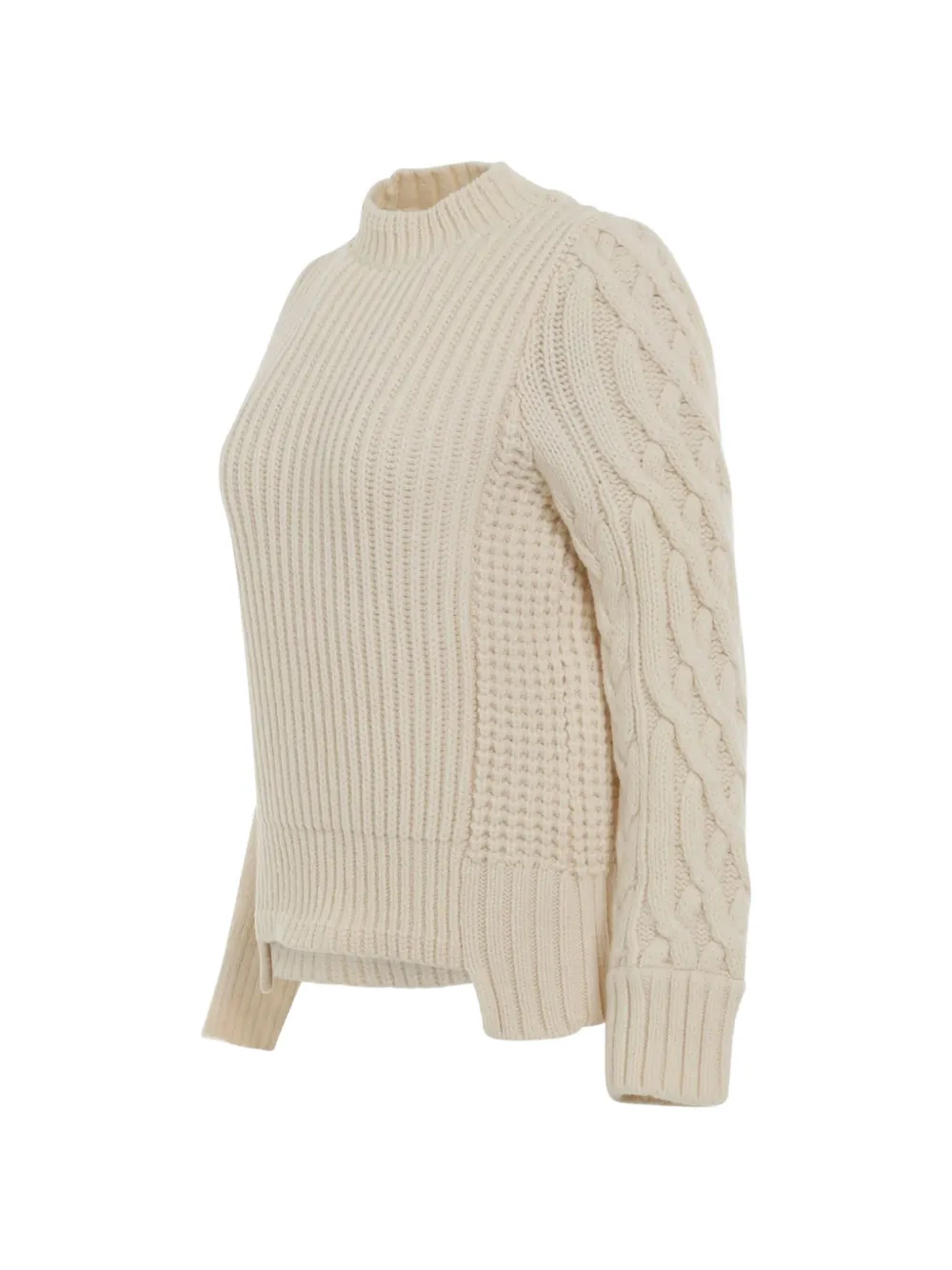 sacai Kabelgebreide geribbelde trui Beige
