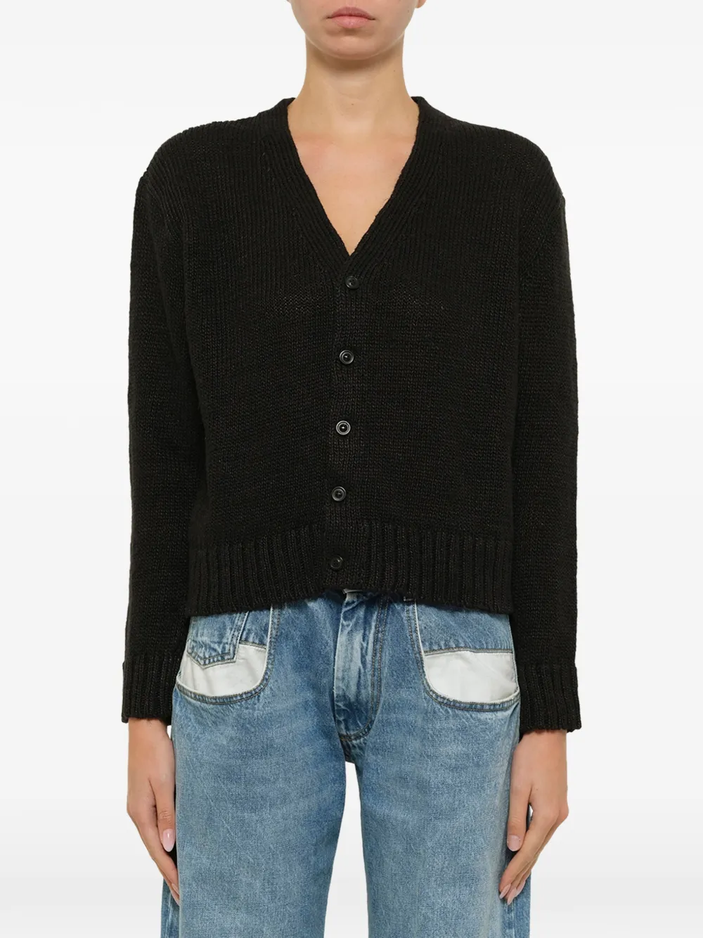 Maison Margiela four-stitch Logo Hemp Cardigan | Black | FARFETCH RO