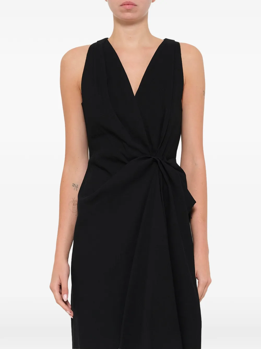 Lanvin knot-detail V-neck mini dress - Nero