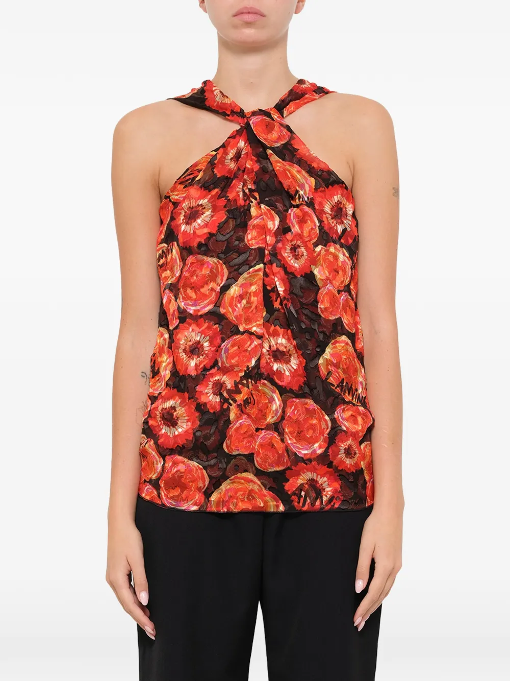 Lanvin floral-print halterneck blouse - Rosso